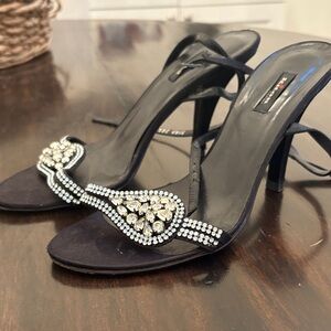 Kiton Black Heels with Rhinestone Accents